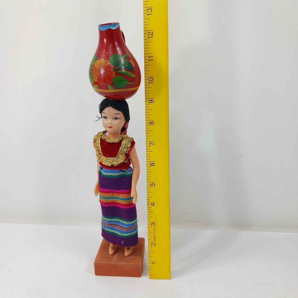 Vintage Guatemalan Souvenir Doll Traditional Dress Water Jug Folk Art 12.5" - Picture 5 of 15